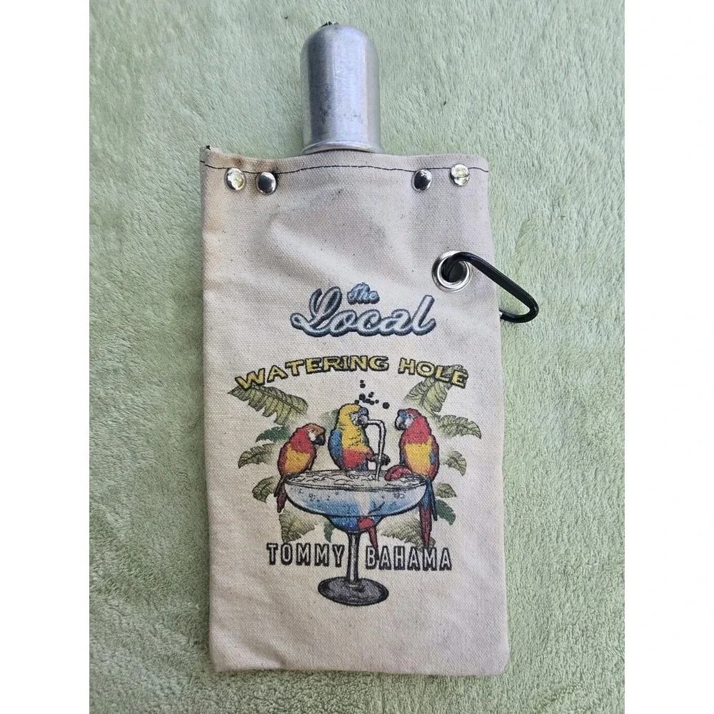 Tommy Bahama The Local Watering Hole Canvas Flask Toteable USA Cream Parrot